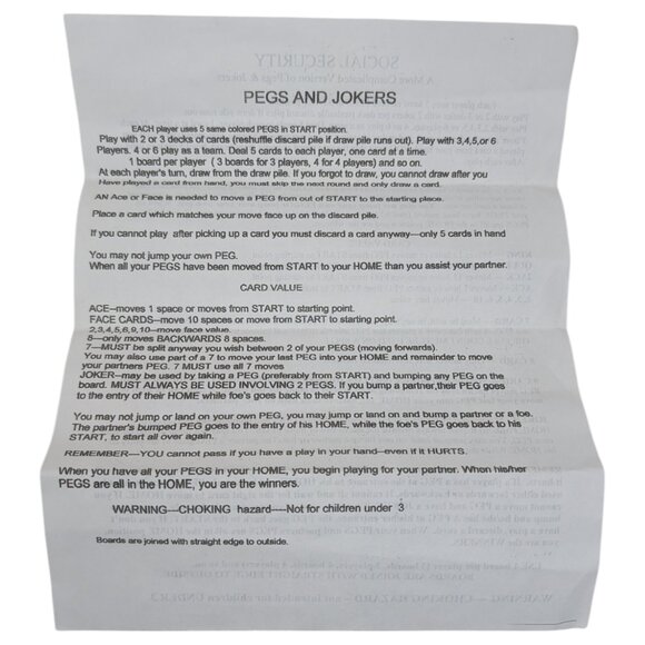 Handmade Pegs & Jokers Social‎ Security Game 6 Boards 30 Pegs w/ Instructions - Picture 9 of 9